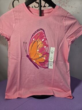 Cat & Jack Pink Tee with Colorful Butterfly